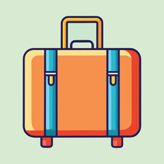 Brightly colored travel suitcase with handle and straps on light background