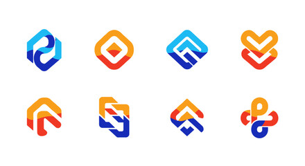 Abstract Colorful Geometric Link and Arrow Logo Set