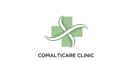 Fototapeta premium Comalticare Clinic Logo with Green Cross and Modern Swoosh