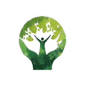 Grow and thrive with nature showing a person reaching up to a tree made of hands illustration