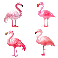 Fototapeta premium Set of isolates without background colorful flamingos in various poses, perfect for summer themes.
