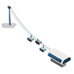 Isometric Cable Car with Station and Gondolas – Winter Ski Lift Transport Illustration © Tida