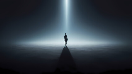 Fototapeta premium A moody scene of pursuit — the shadow moves toward light, chasing purpose