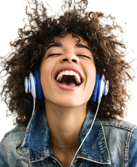 Joyful young woman listening to music