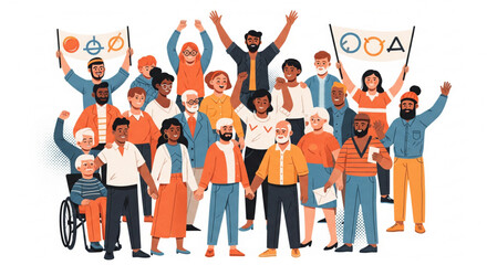 Obraz premium Vector illustration of a large, diverse community group celebrating together