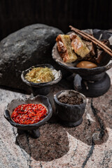 Food being served in luxurious ancient background