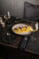 Food being served in luxurious ancient background