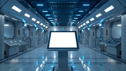 Floating AI dashboard in sci-fi lab zero human presence