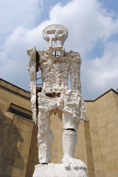 Leeds, Great Britain &ndash; June 22, 2014. Large Walking Figure sculpture by Thomas Houseago outside of the Henry Moore Institute in Leeds. 
