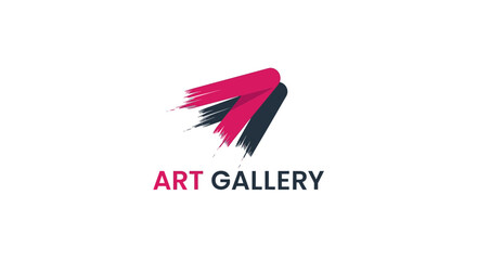 Art Gallery Logo with Abstract Dynamic Pink and Gray Brush Strokes Design