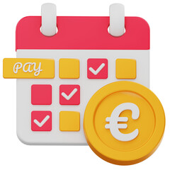 Payment Schedule Calendar with Euro Coin 3D Render