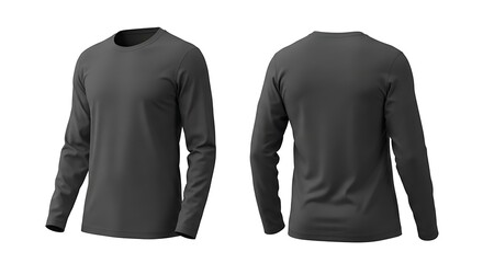 Front and back view of a plain dark grey long sleeve tshirt mockup