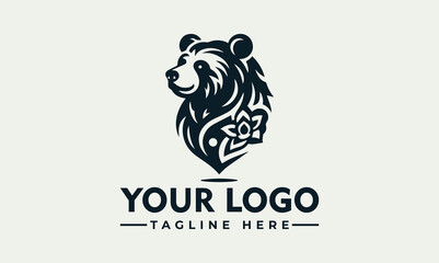 A stylized bear head logo design with floral and geometric elements, ready for branding.