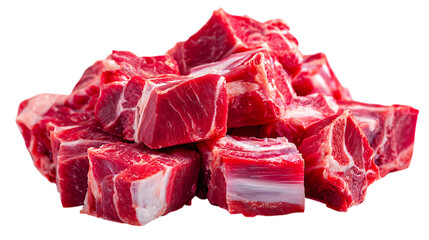 Close-up of fresh, red meat cubes.