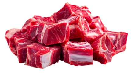 Close-up of fresh, red meat cubes.
