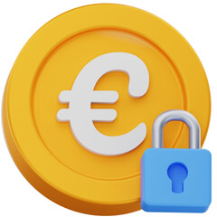 3D Render Euro Coin Secured with Padlock Financial Protection Concept