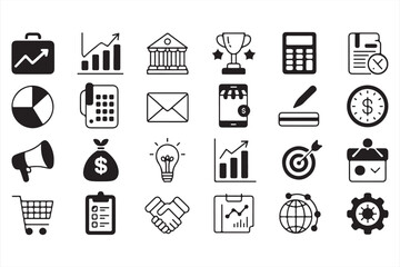 Black and White Icons for Business, Growth, and Financial Analysis