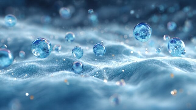 Visualization of the skins sweating process showing beads of moisture emerging and fading with cool blue tones on a textured background.