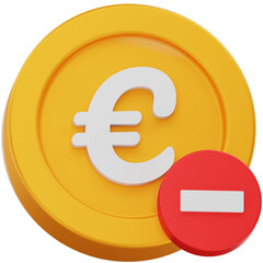 Obraz premium 3D Render Euro Coin with Negative Symbol Financial Decline
