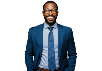 Smiling man in suit and tie portrait on transparent background