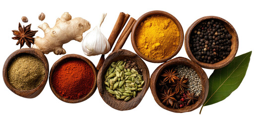 Assorted spices in wooden bowls (1)