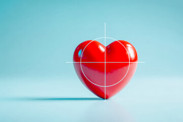 Symbolic heart with crosshair overlay on a light blue background