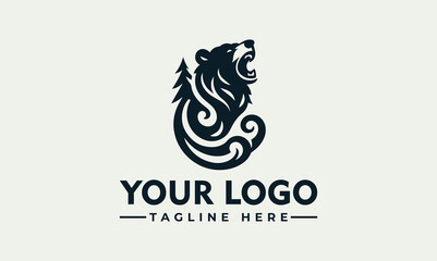 Roaring bear logo design, stylized with nature elements, perfect for outdoor brands.