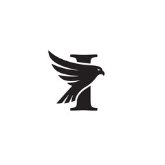 Hawk and Letter I Logo Design Combining Animal and Alphabetical Elements