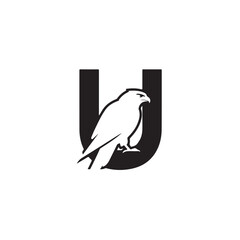 Bold Letter U Combined With Majestic Falcon Emblem For Strong Identity