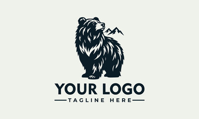 Vintage logo design featuring a standing bear, mountains, and a tagline area.