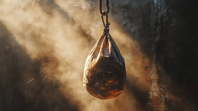 Climbing chalk bag suspended in a sunlit environment, ready for outdoor climbing adventure