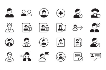 Icons of Personal Identification, Security, and User Profiles in Black and White
