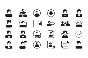Collection of Profile, Security, and Access Icons in Bold Black and White