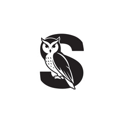 Elegant Owl Perched on a Bold Letter S Animal Logo Design