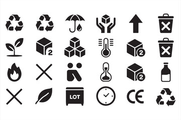 Eco and Safety Symbols: A Collection of Black and White Icons