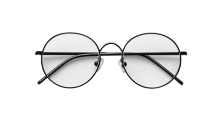 Sleek black round eyeglasses.