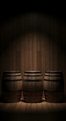 A weathered cellar filled with seasoned wooden barrels of wine and beer, quietly refining fine spirits. An instant backdrop for alcohol promotions, wine branding, and cultural tours in Italy, Ge