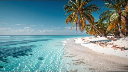 Palm beach and tropical sea on a sunny day. Beautiful view of the beach nature of the Seychelles. Exotic sea coast landscape with white sand and blue sky. Luxury resort background for summer vacation. - Powered by Adobe