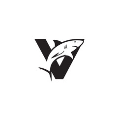 Dynamic V Letter Logo Featuring a Fierce Shark Illustration