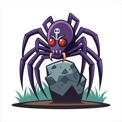 Spider on web black silhouette vector illustration cartoon style spooky scary arachnid symbol icon