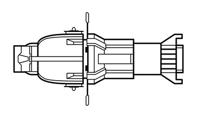 Profile Spotlight &ndash; Technical Line Art Illustration Detailed black and white viewed from the side. Ideal for use in stage lighting guides, educational manuals, and lighting design presentations.