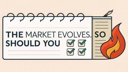 Market Evolution Reminder with Checklist and Flame Icon Illustration