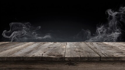 Wooden table top with smoky background.