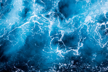 Ocean surface background. Top view of breathtaking foamy water. Can be used in covers, packaging, posters, textures, wallpapers, art and design projects. Amazing vector illustration.
