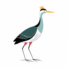 Obraz premium Vector art of an elegant crane with a golden crown stands tall