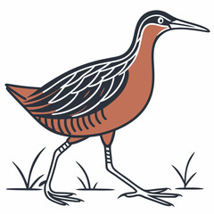 Fototapeta premium Vector art of a stylized bird with brown plumage walks on grass