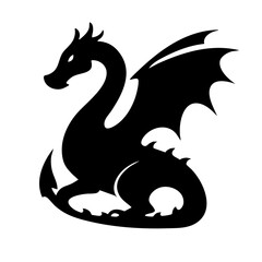 Sitting dragon icon black silhouette on transparent background
