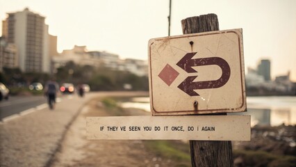 Urban Landscape with Directional Sign and Inspirational Quote