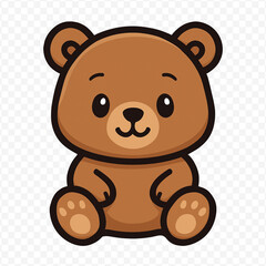  A cuddly, brown cartoon bear sitting down, with a warm and friendly expression, isolated on a clean background