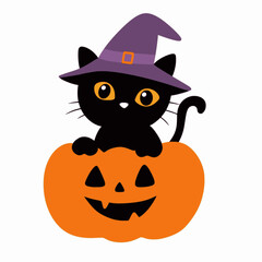 Cute halloween black cat vector isolated on white background